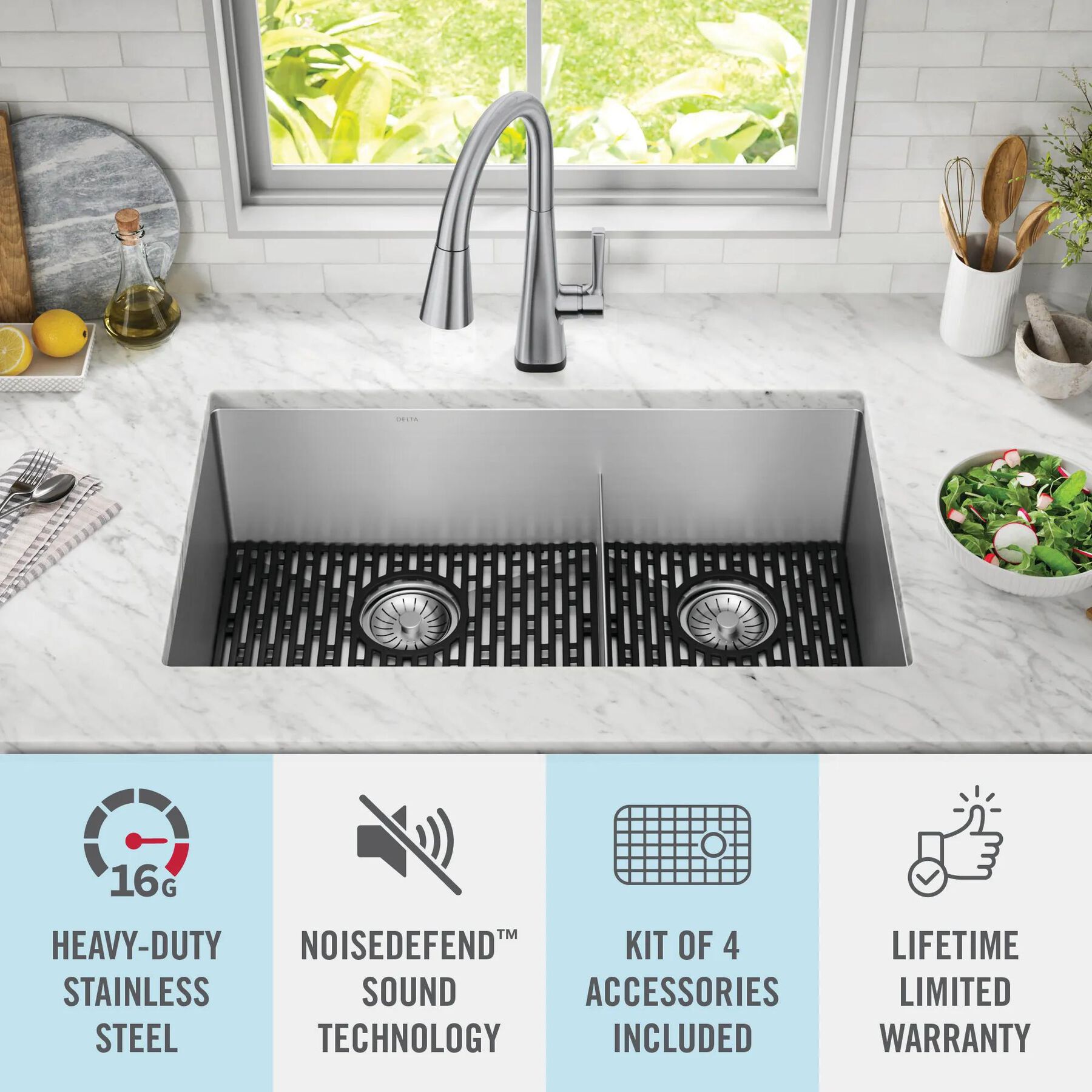32&rdquo; Undermount Stainless Steel Double Bowl Kitchen Sink with Accessories